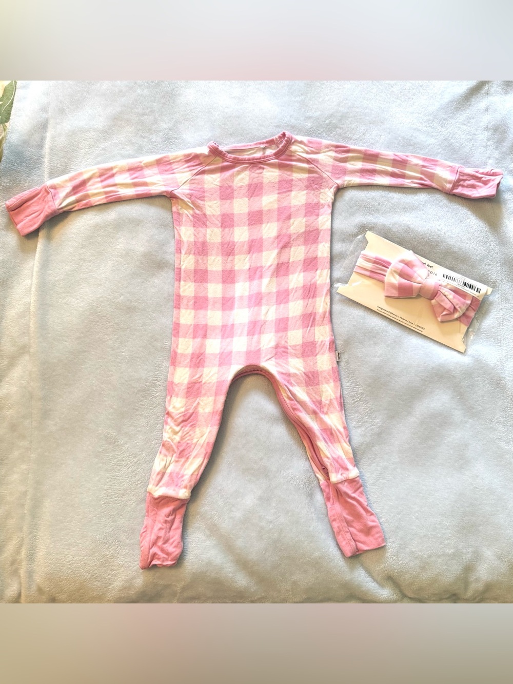 Little Sleepies Pink Gingham Kids One-Piece crescent style